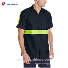 Venta al por mayor azul marino / gris de manga corta 2 piezas de cuello forrado seguridad mejorada Reflectante alta visibilidad botón de seguridad Workwear camisetas